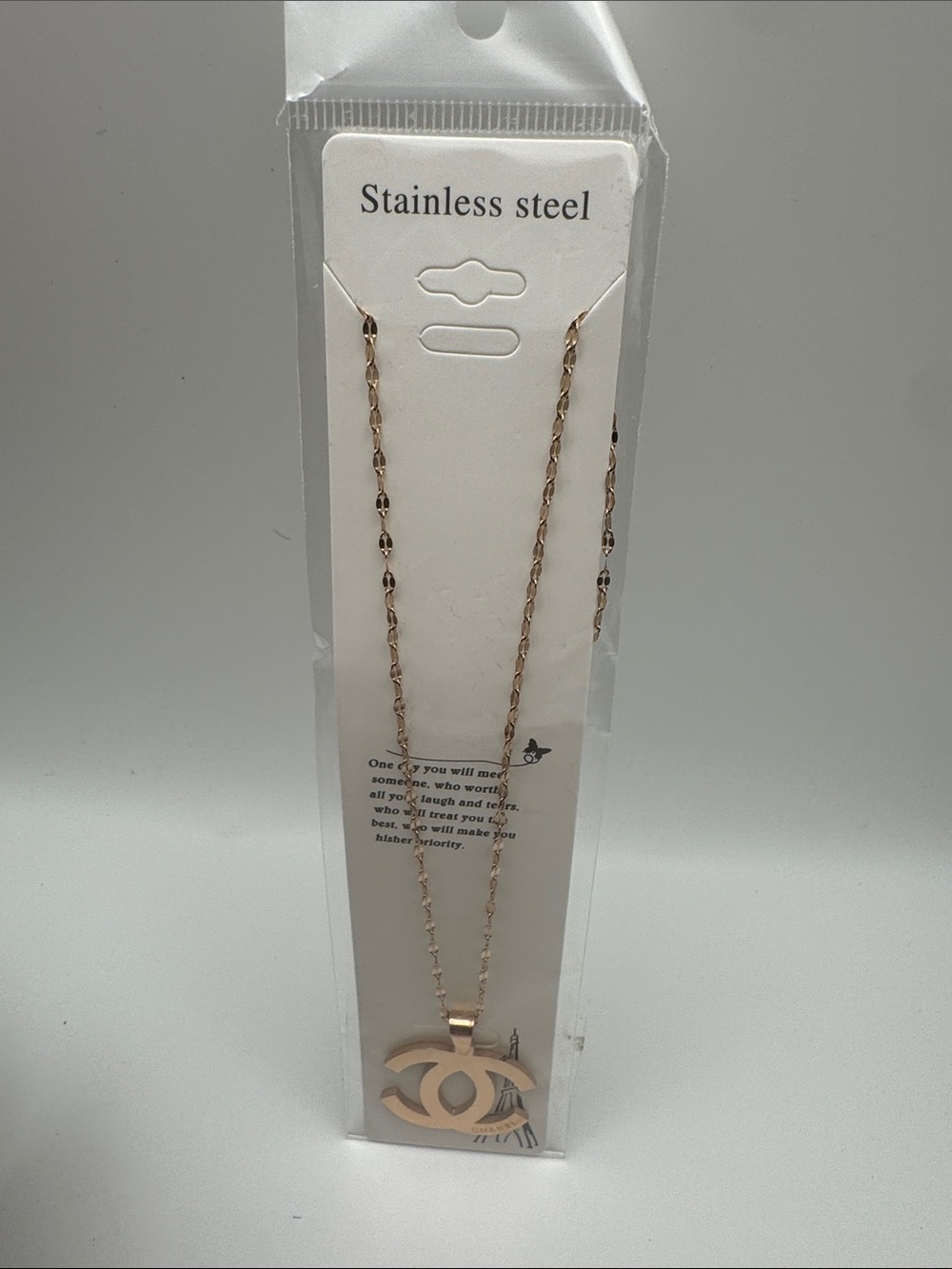 Stainless Steel Rose Gold Interlocking Pendant Necklace